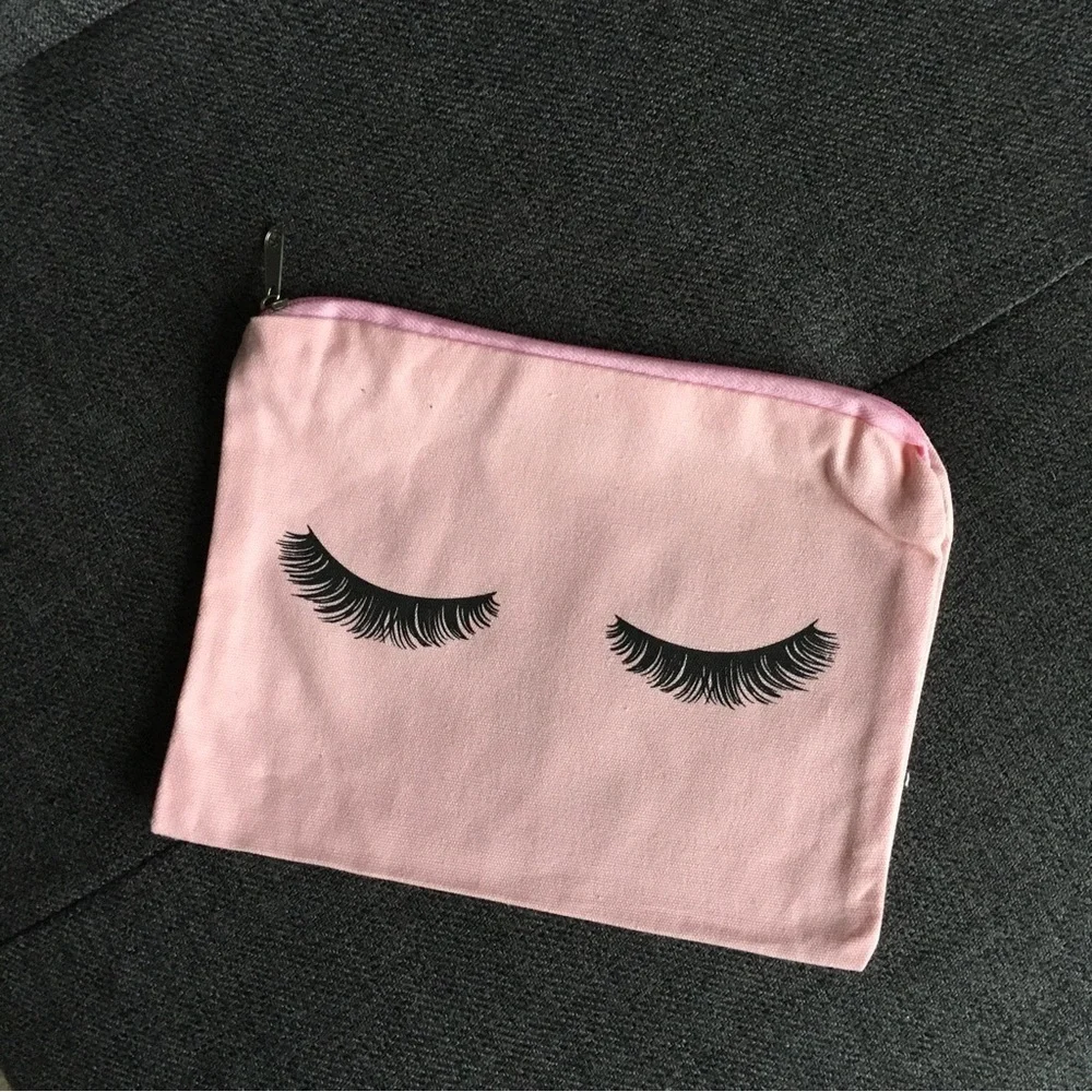 Eyelashes Makeup Bag, Travel Pouch, Pink, Black